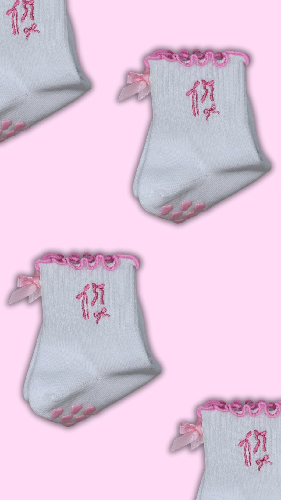 Pink Bow Coquette Grip Sock with Heart Grips